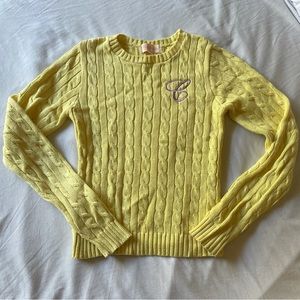 Yellow Cable Knit Sweater with “C” Monogram